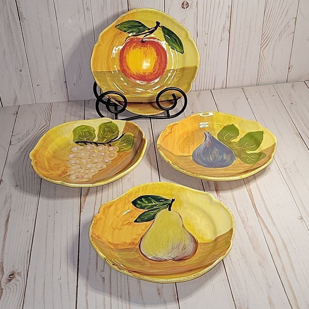 𝅺Vietri Italy Tuscan Fruut Salad Plates  4  Farmhouse